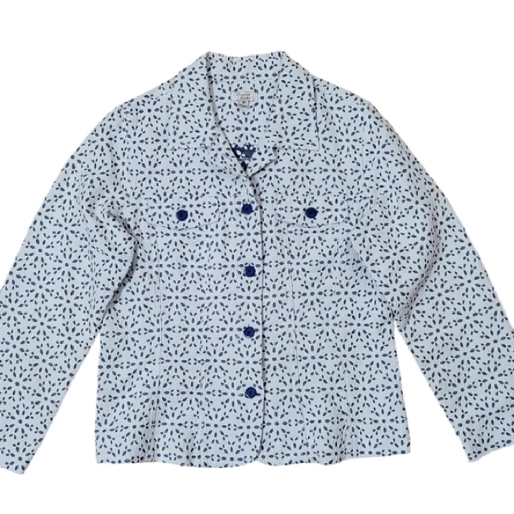 Baxter & Wells Blue & White Eyelet Button Front Jacket Sz Med